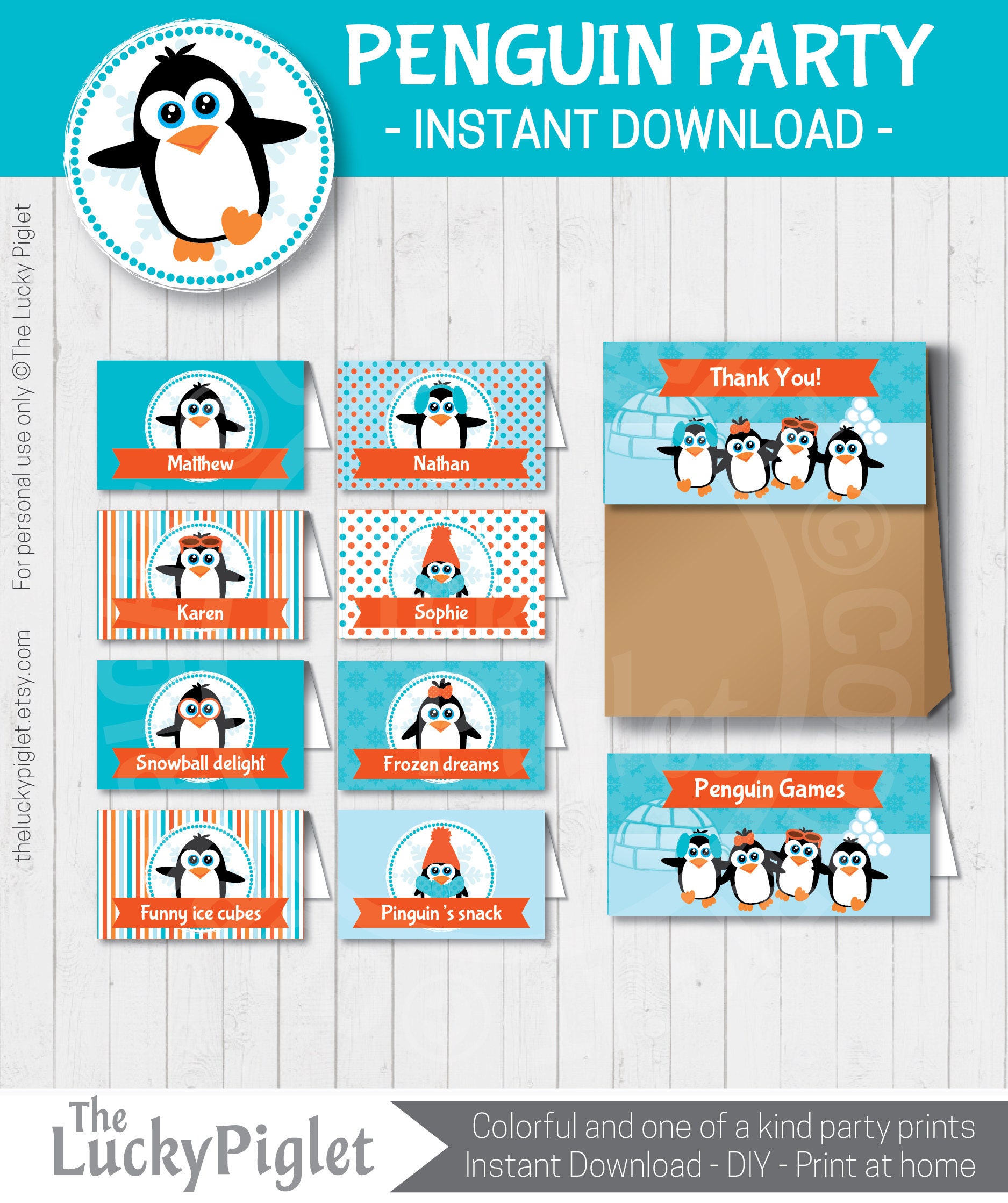 PENGUIN BIRTHDAY INVITATION and Party Decoration Full Printable Penguin Party Package Instant ...