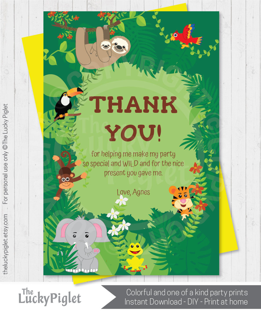 JUNGLE THANK YOU Cards Jungle Party Birthday Party Etsy