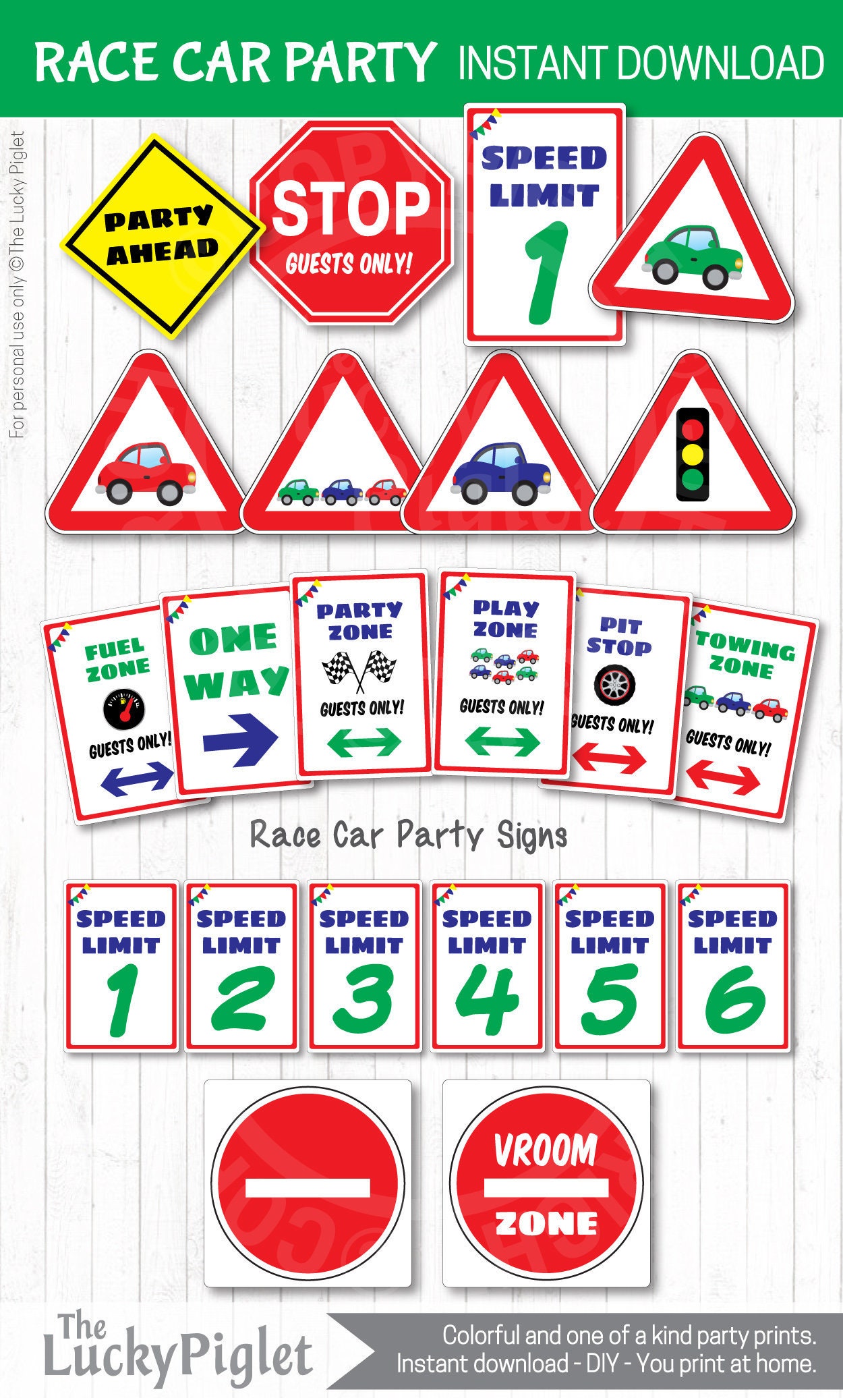 RACE CAR Party SIGNS, Race Car Printable Sign Package, Race Car Party Decorations Instant ...