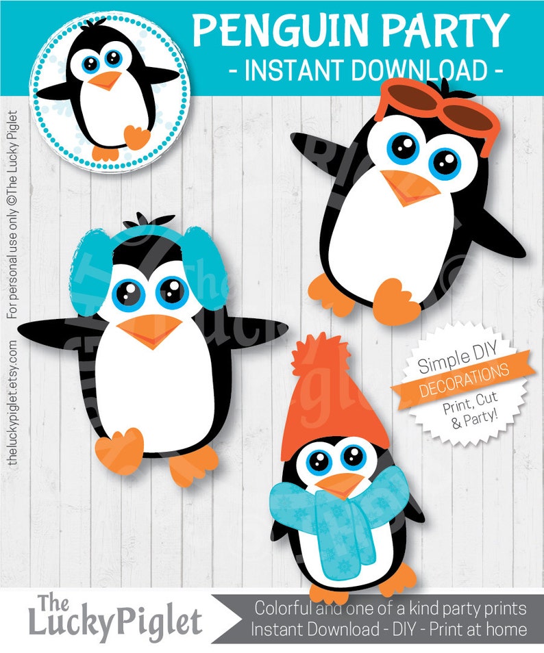 6 tall Instant Download PENGUIN DECORATIONS Penguin Centerpieces Penguin Cut Outs Print and Cut Penguin Party Printables