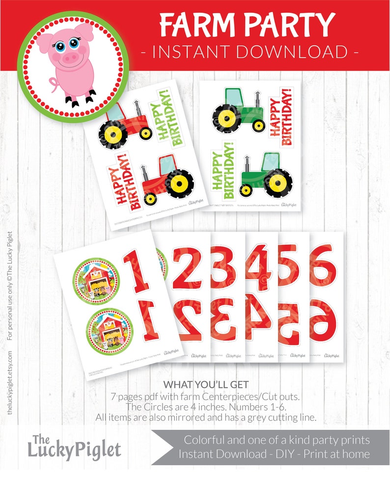 Decorations for Farm Birthday Party or Baby Shower Instant Download FARM PARTY CENTERPIECES Barnyard Party Cutouts 4 inches