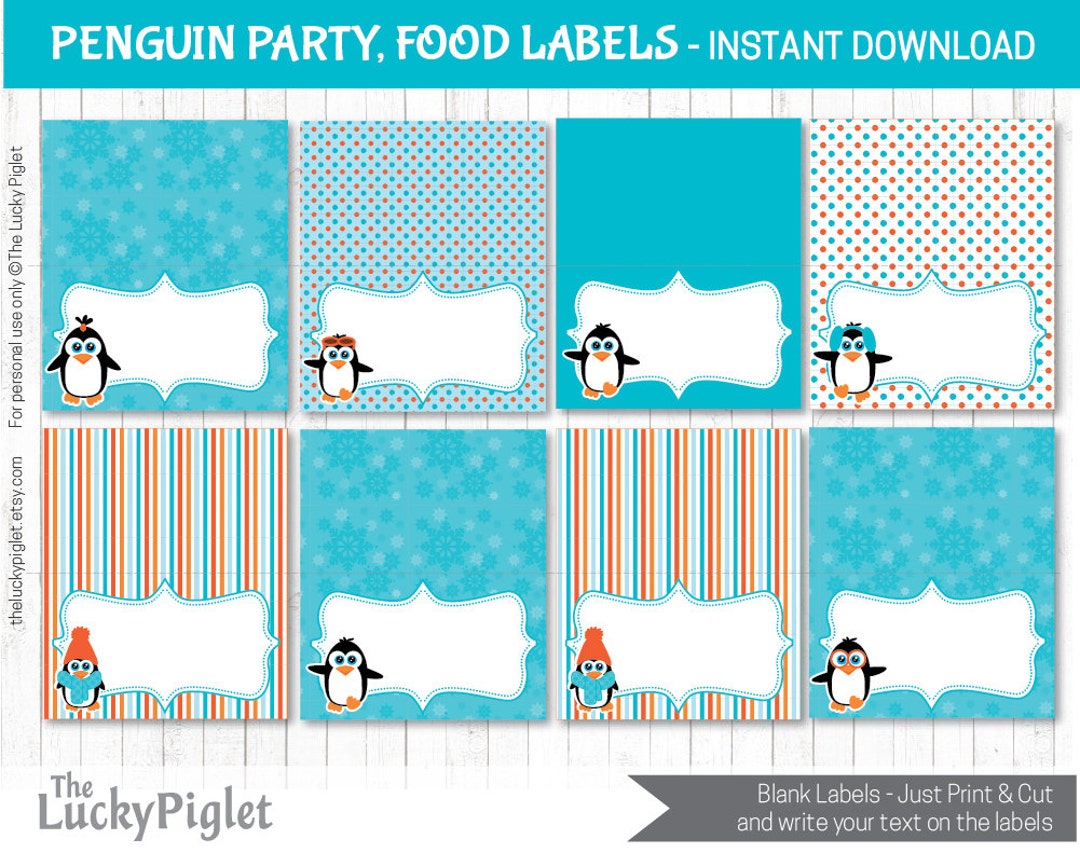 PENGUIN FOOD LABELS, Penguin Party Food Labels, Penguin Place Cards ...