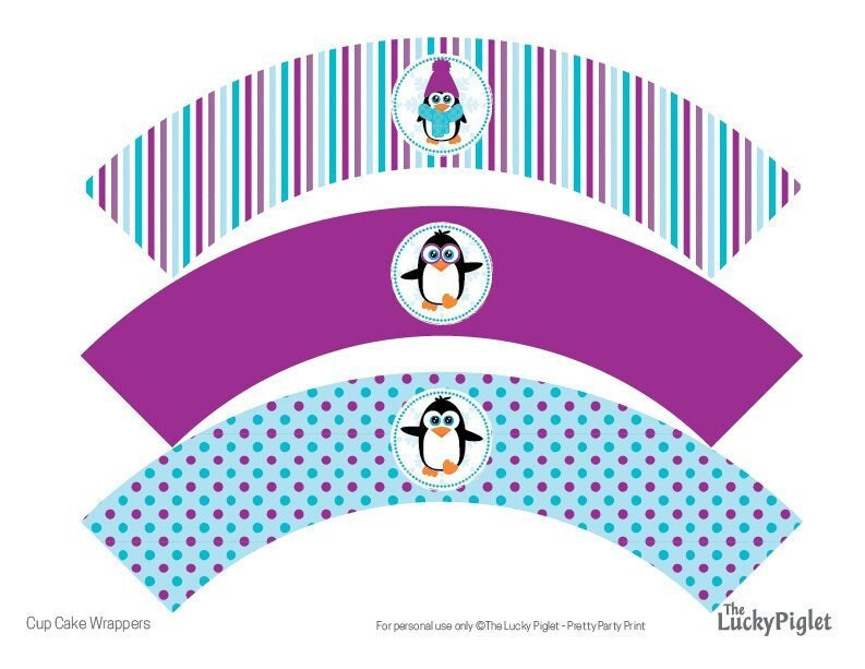 Penguin Birthday Invitation and Party Decoration Purple and Teal. Full Printable Penguin Party ...