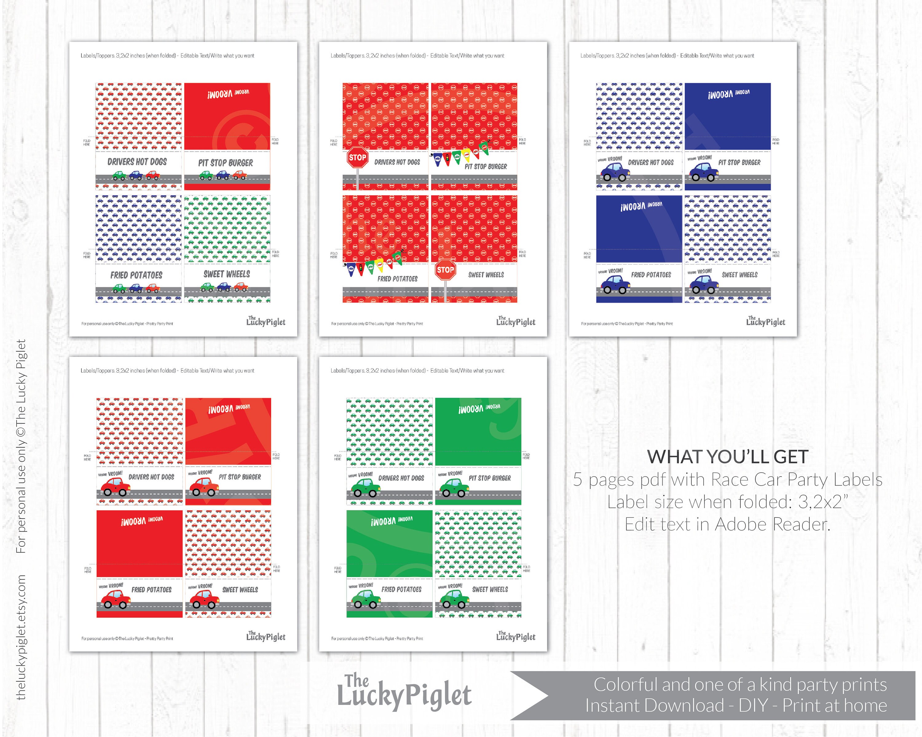 RACE CAR PARTY Food Labels, Printable Table Labels, Car Place Cards ...
