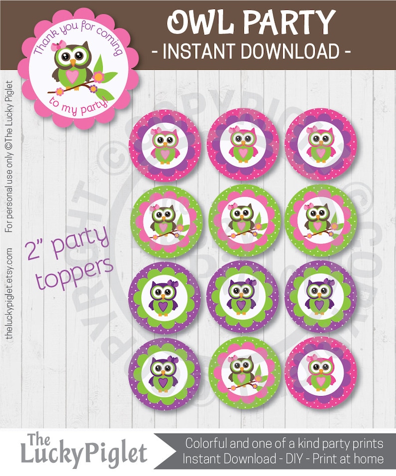 Owl Cupcake Toppers. Printable Owl Party Circles for Owl Birthday and ...