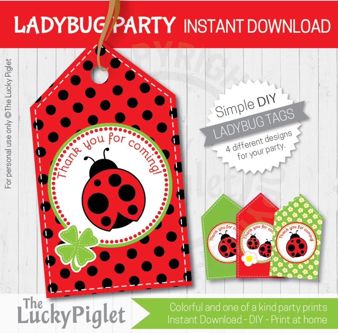 LADYBUG FAVOR TAGS, Printable Ladybug Tags, Ladybug Party Decoration ...