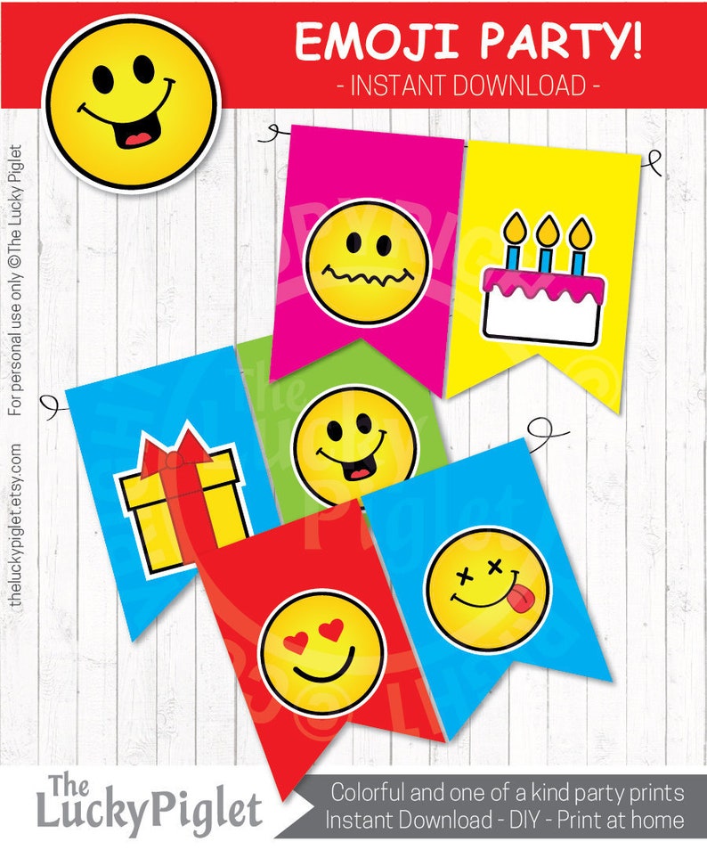 Printable Emoji Banners Emoji Party Decorations Instant Etsy