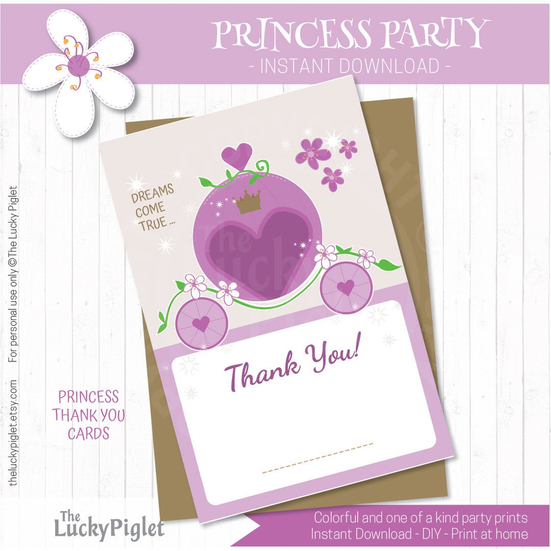 PRINCESS PARTY THANK You Cards, Princess Birthday Thank You Card ...