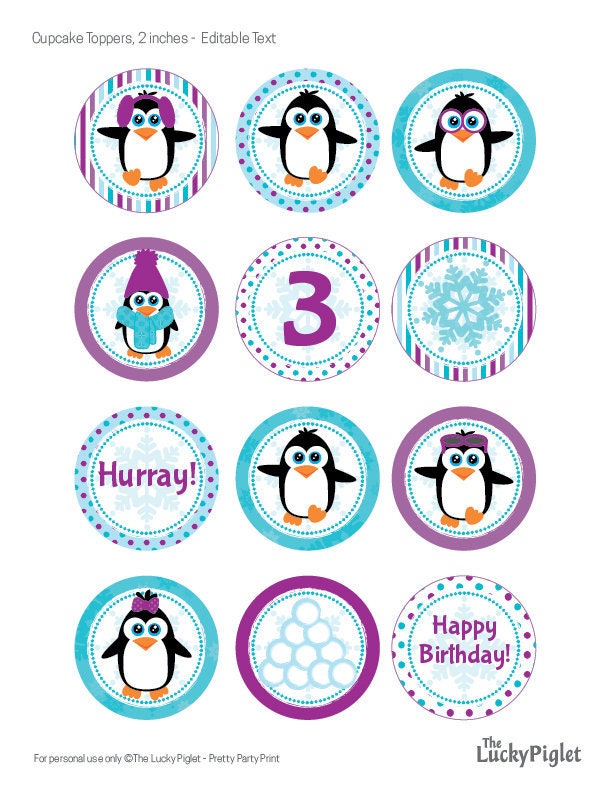 Penguin Birthday Invitation and Party Decoration Purple and - Etsy