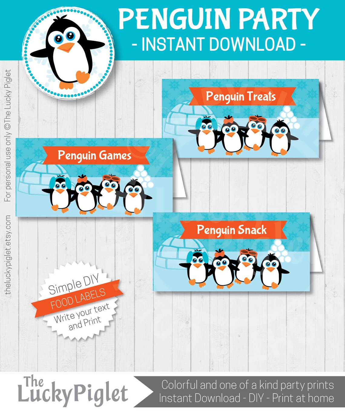 PENGUIN PARTY Labels Penguin Toppers Penguin Name Cards - Etsy