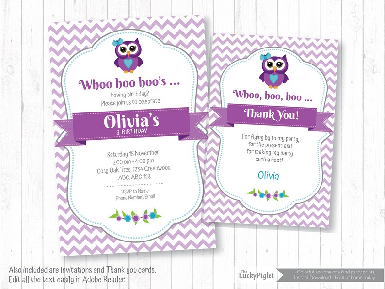 OWL BIRTHDAY INVITATION and Party Decoration. Full Printable - Etsy