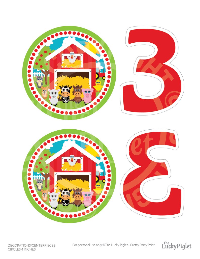 Decorations for Farm Birthday Party or Baby Shower Instant Download FARM PARTY CENTERPIECES Barnyard Party Cutouts 4 inches
