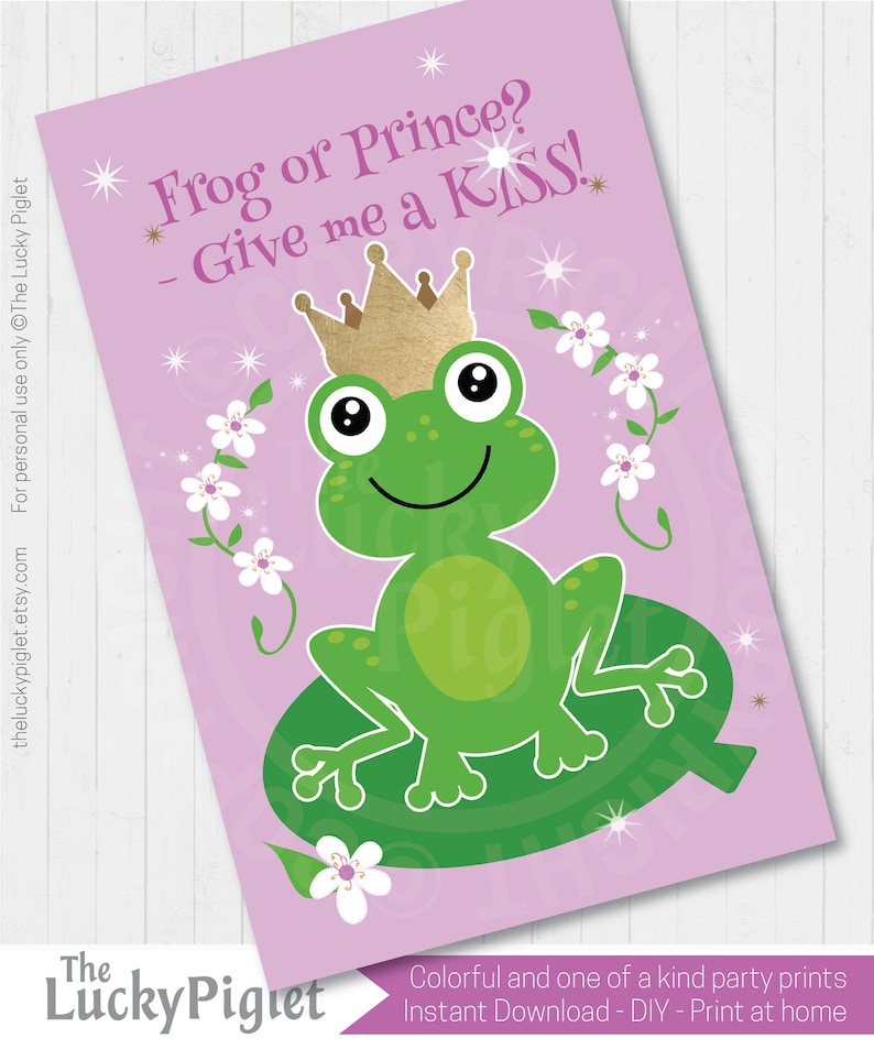 Pin the kiss on the frog princess birthday party game pink. Cute princess decorations, pink kiss the frog, for birthday and baby showers image 3