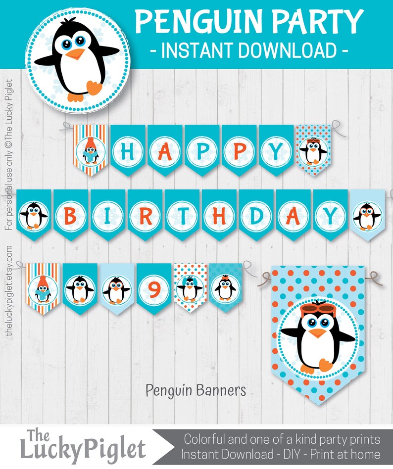 PENGUIN BIRTHDAY INVITATION and Party Decoration Full Printable Penguin ...
