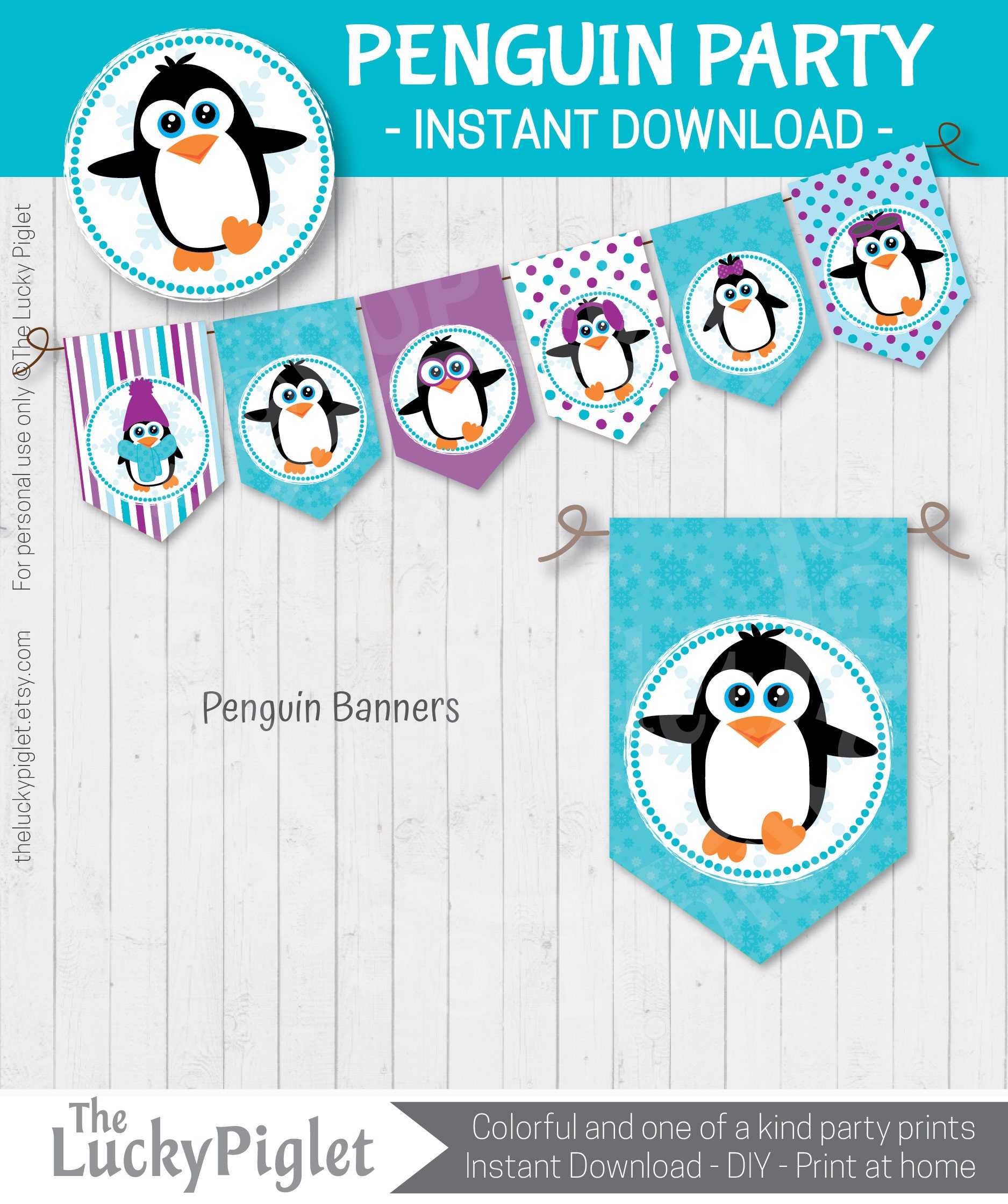 Penguin Birthday Banner, Penguin Party, Penguin Baby Shower, Printable ...