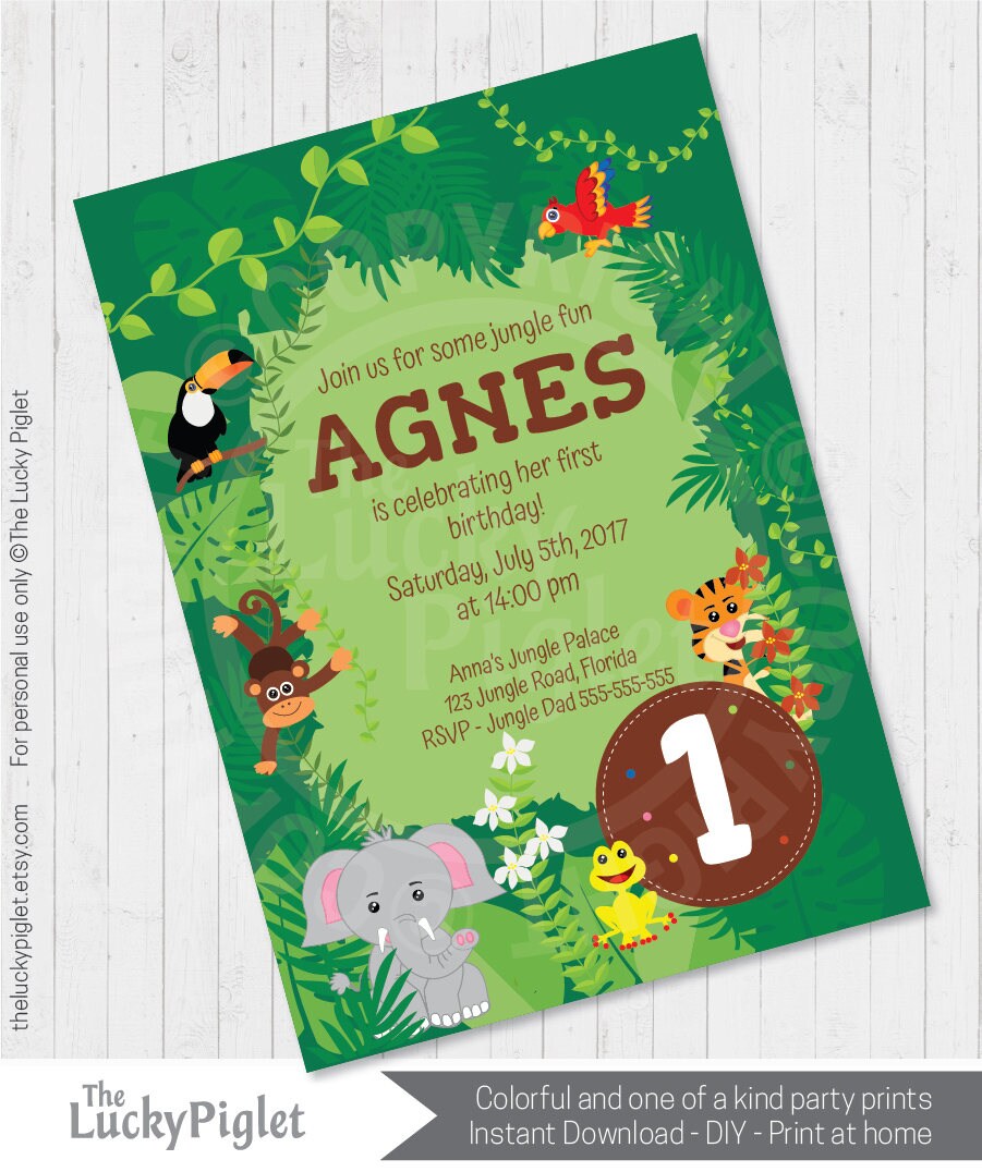 JUNGLE PARTY INVITATION Jungle Birthday Invite Jungle Etsy