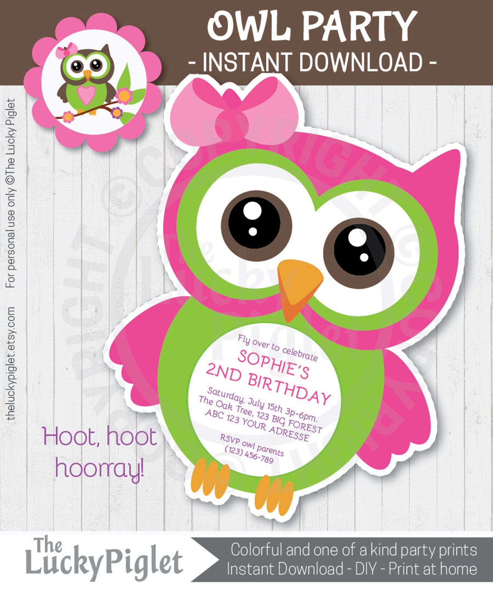 OWL INVITATION, Pink Owl Party Invitation, Owl Baby Shower Invitation, Owl Party Printables ...