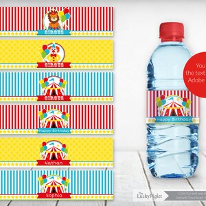 CIRCUS WATER BOTTLE Labels, Circus Party Bottle Wrapper Instant ...