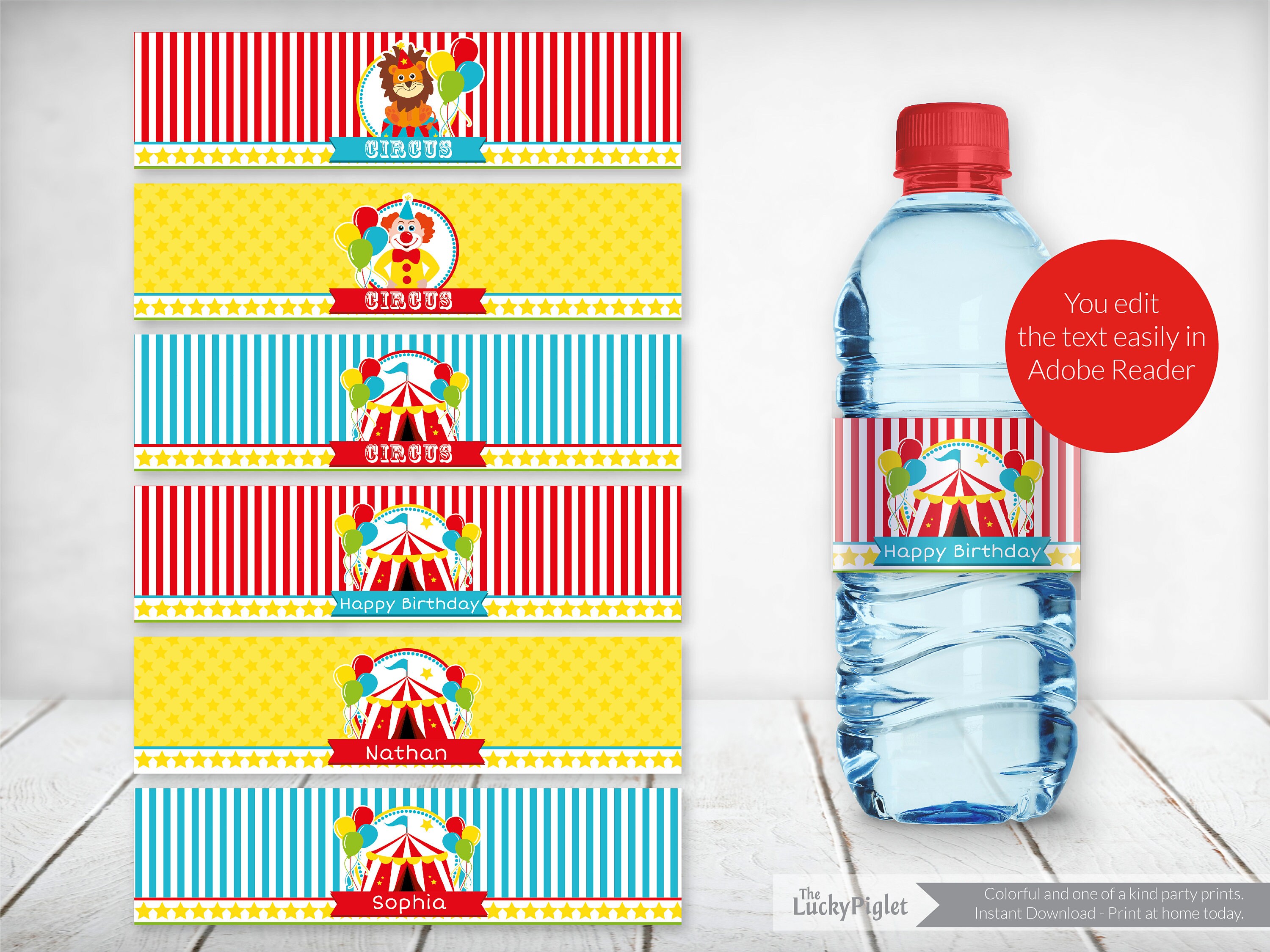 CIRCUS WATER BOTTLE Labels, Circus Party Bottle Wrapper Instant ...