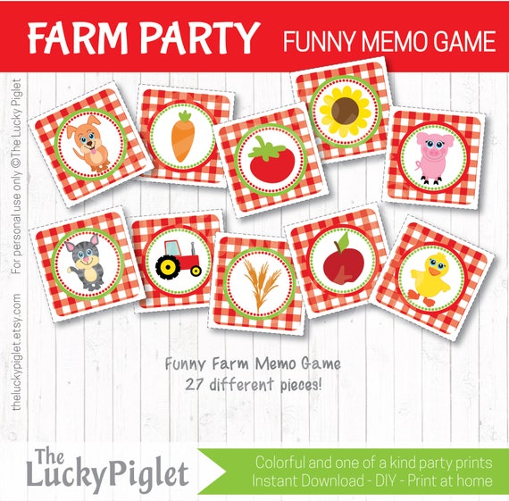 FARM PARTY MEMORY Game Funny Barnyard Party Game Barnyard - Etsy