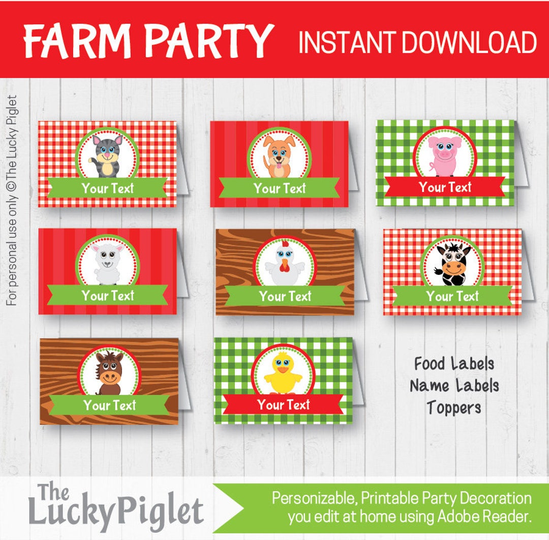 FARM PARTY Food Labels, Barnyard Food Labels, Toppers, Place Cards, Farm Party Printables Instant Download, Edit Text in Adobe Reader - Etsy farm-party-food-labels-barnyard-food-labels-toppers-place-cards-farm-party-printables-instant-download-edit-text-in-adobe-reader-etsy