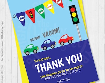 Blue Car Birthday Thank You Card, Car Party Thank You Card, Car Birthday, Race Car, Vehicle Party | Instant Download, Edit Text Adobe Reader