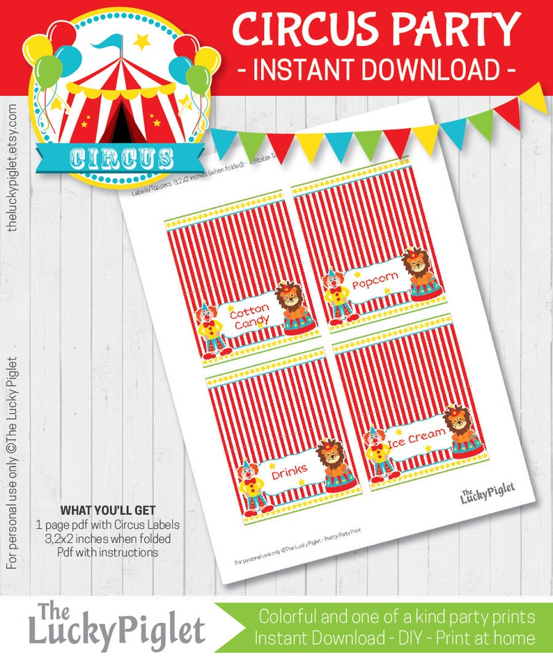 CIRCUS PARTY Food LABELS, Carnival Food Labels, Circus Party Name ...