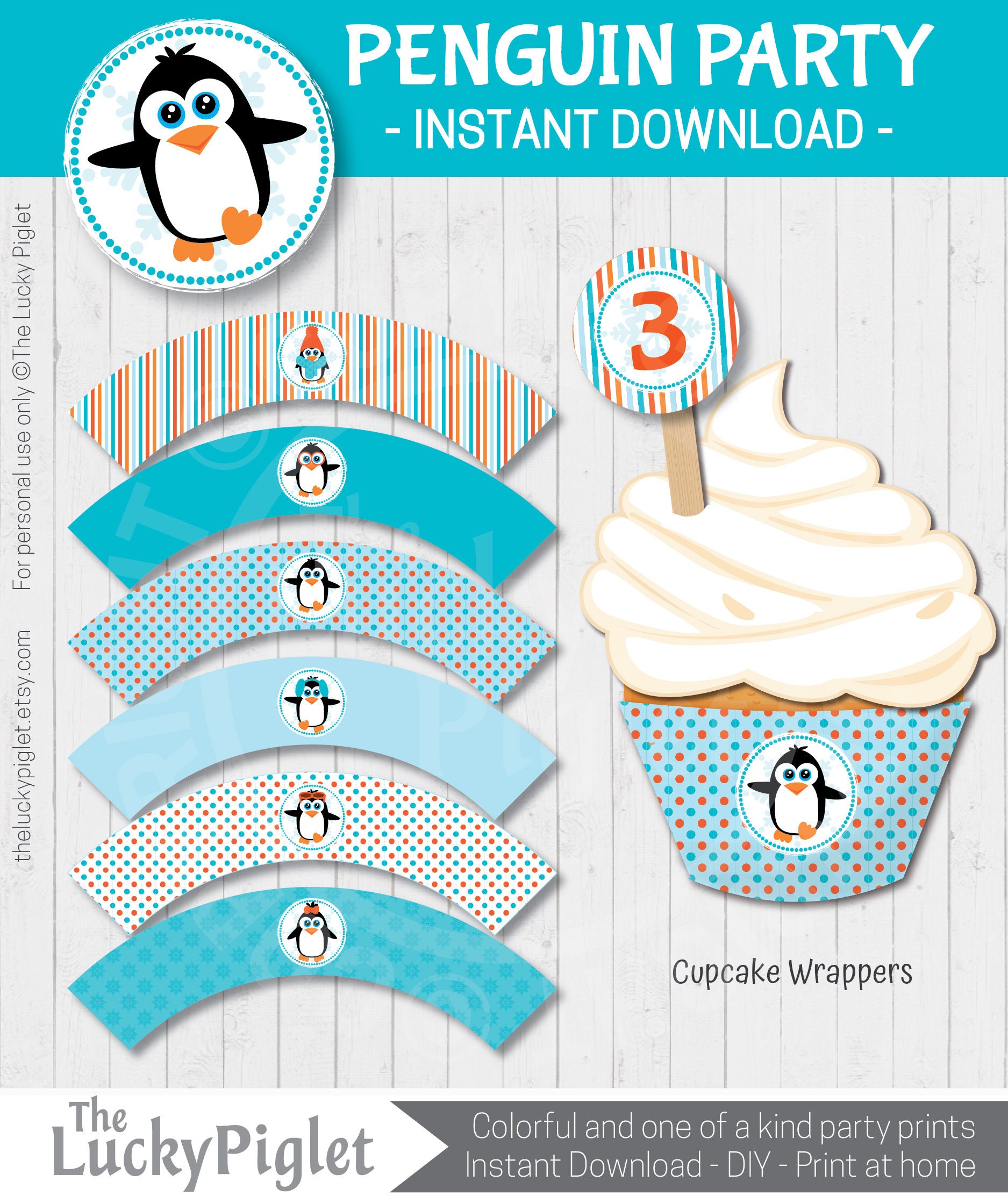 PENGUIN PARTY Cupcake Wrappers for you penguin birthday party or baby shower Instant download