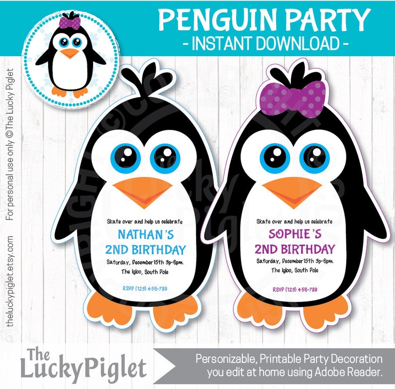 Penguin Birthday Invitation Penguin Invitation Penguin Party Etsy