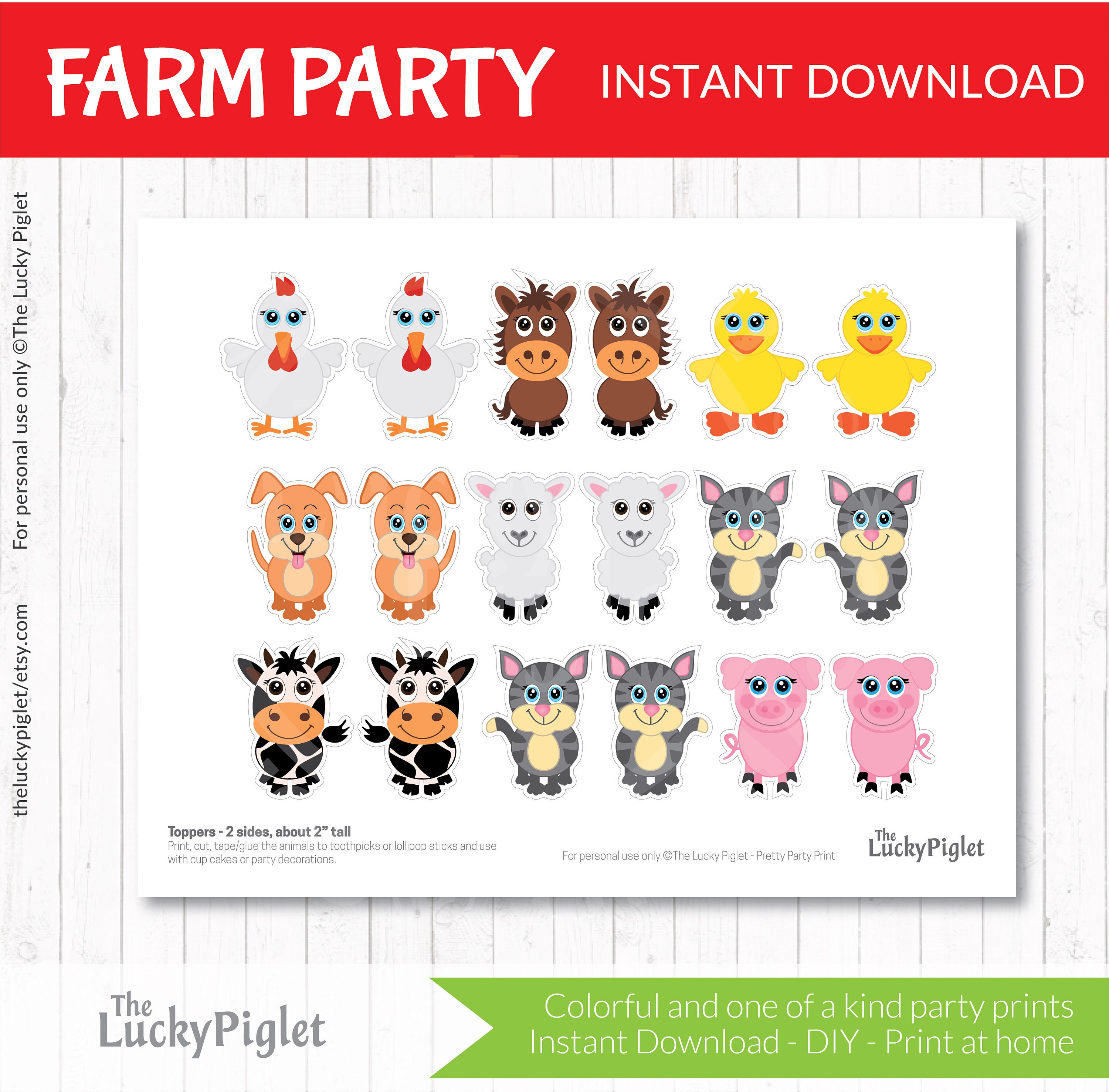 Farm Cupcake Toppers, Cake Toppers, Farm Animal Cupcake Toppers ...
