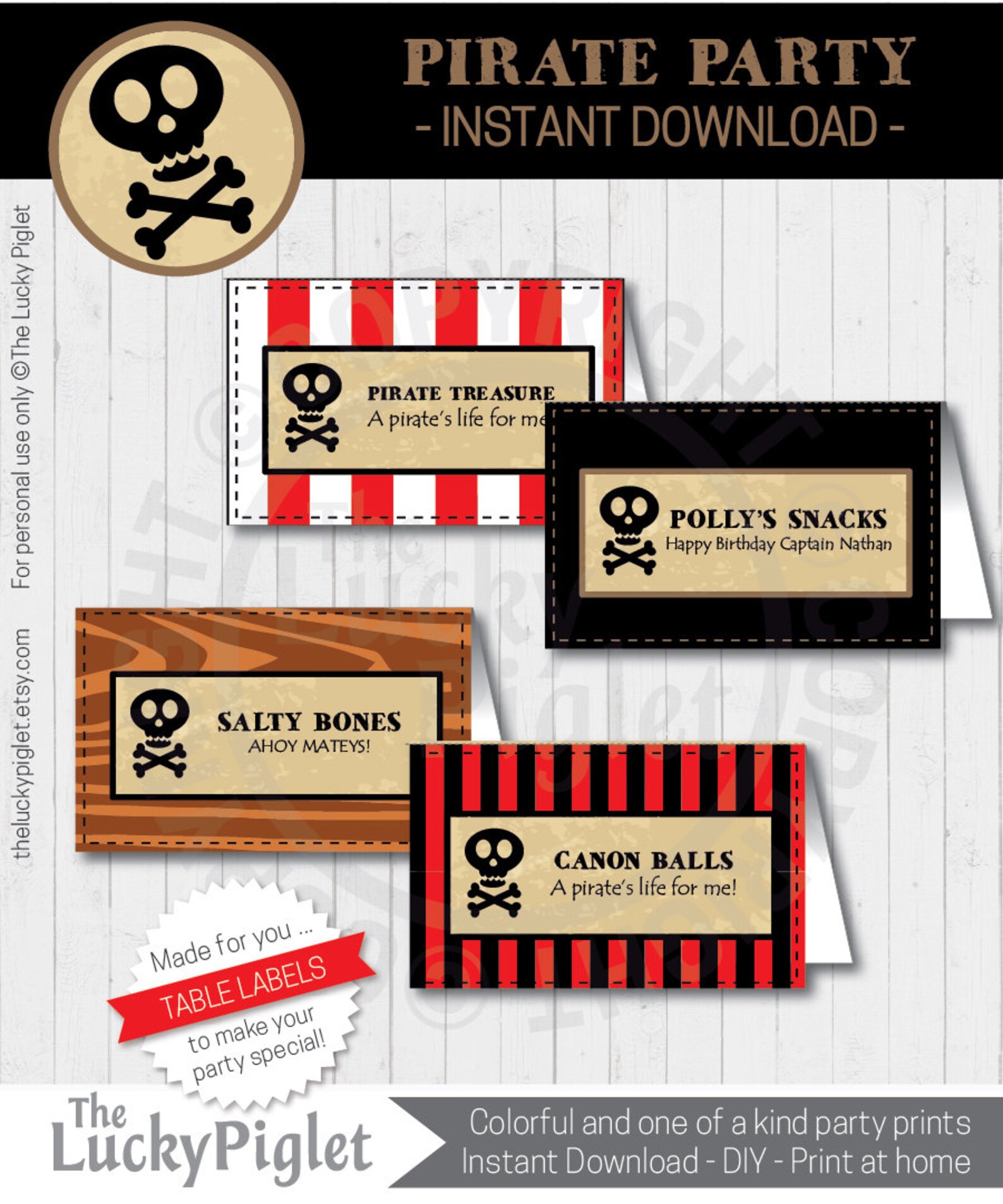 PIRATE PARTY Food Labels Pirate Place Cards Pirate Table Etsy