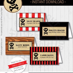 PIRATE PARTY Food Labels | Pirate Place Cards, Pirate Table Labels ...