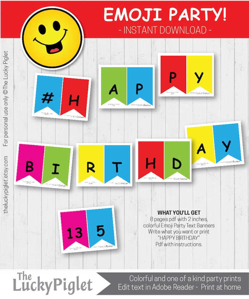 Printable Emoji Banners Emoji Party Decorations Instant - Etsy