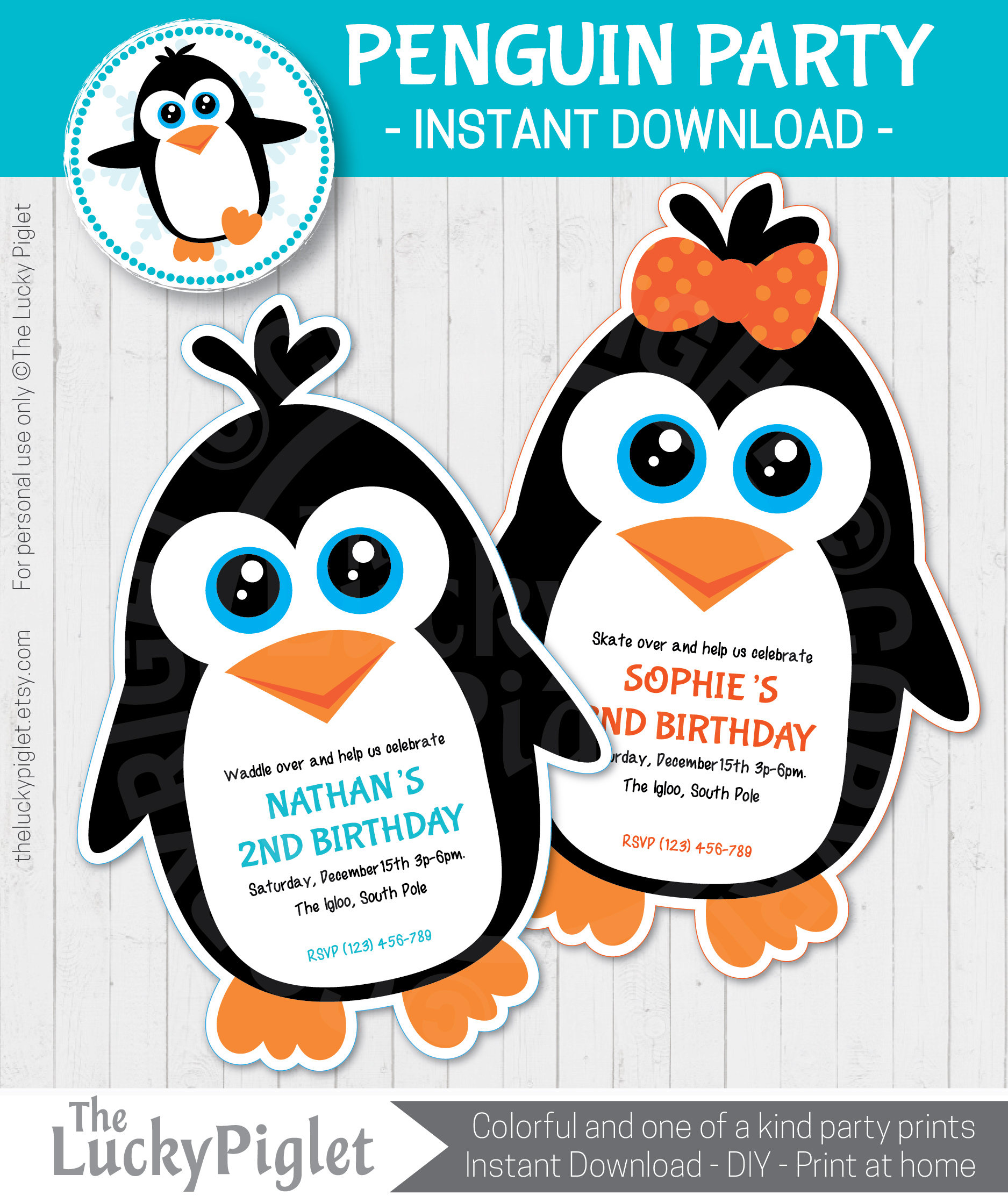 PENGUIN BIRTHDAY INVITATION, Penguin Invitation, Penguin Party Printables Instant Download, Edit Text in Adobe Reader - Etsy