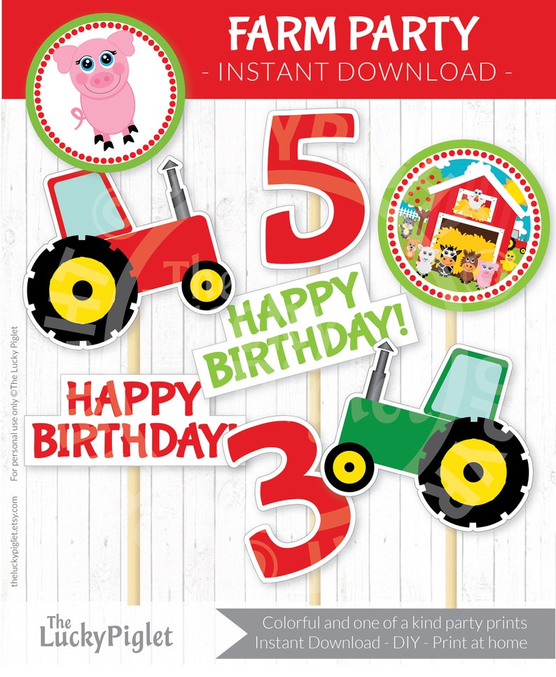 Decorations for Farm Birthday Party or Baby Shower Instant Download FARM PARTY CENTERPIECES Barnyard Party Cutouts 4 inches