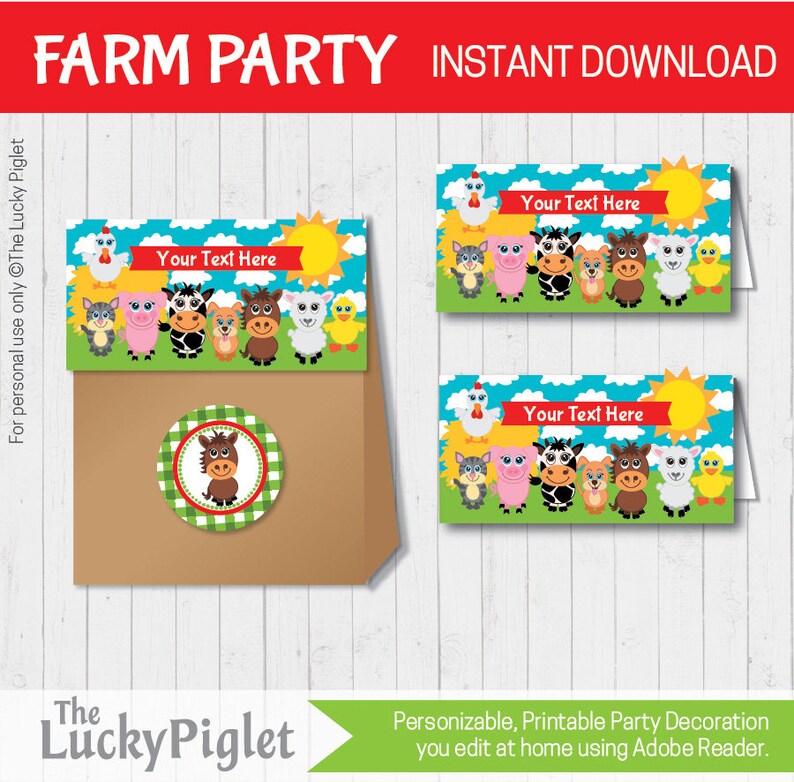 FARM PARTY Food Labels, Barnyard Food Labels, Toppers, Place Cards ...