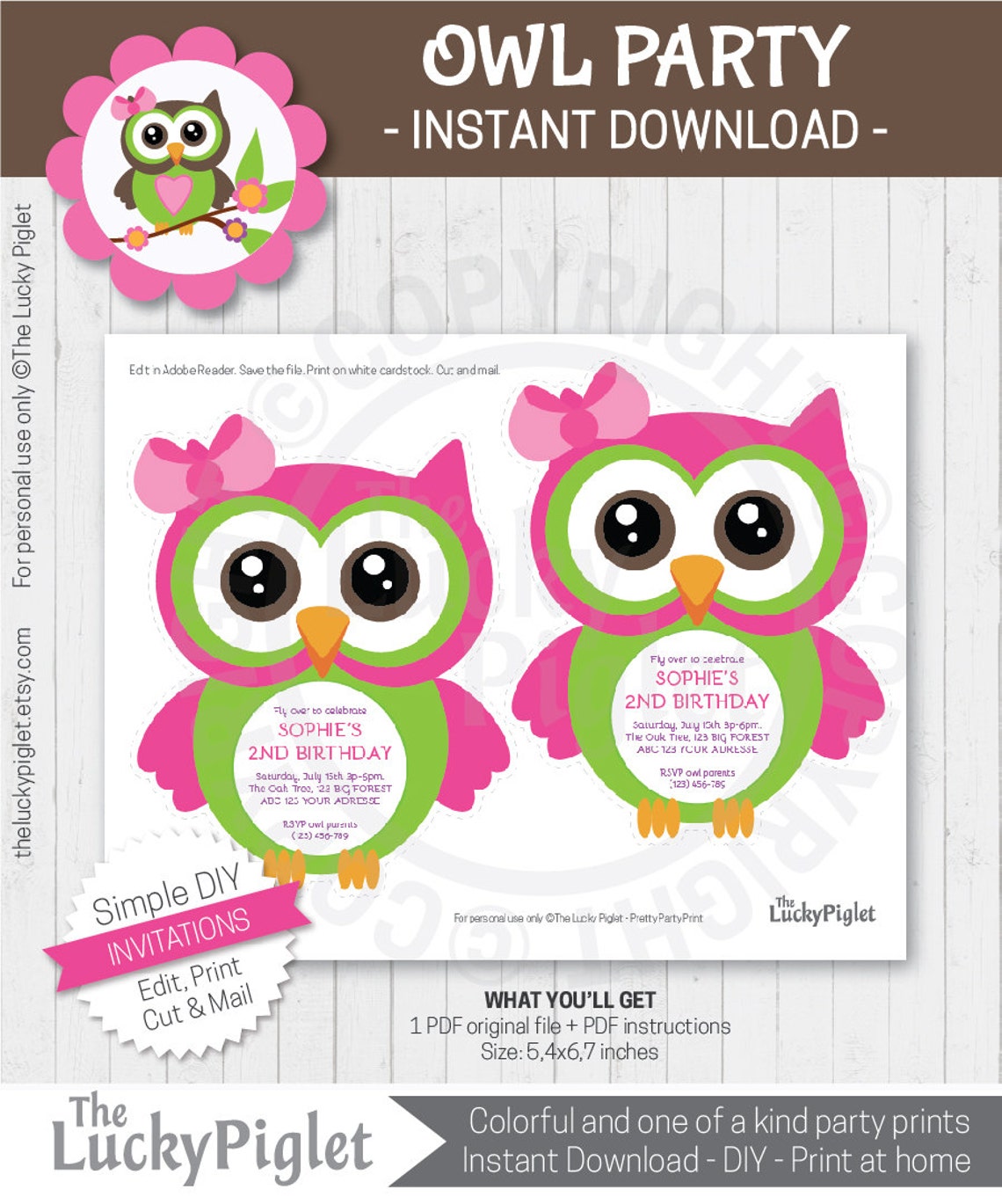OWL INVITATION, Pink Owl Party Invitation, Owl Baby Shower Invitation, Owl Party Printables ...