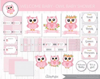 Printable Owl Baby Shower Decorations you print at home. BIG Baby Shower Package with 6 Baby Shower Games | Instant download. No text edit