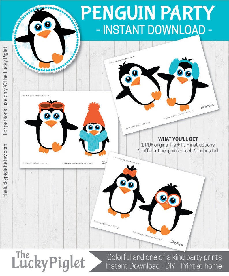 6 tall Instant Download PENGUIN DECORATIONS Penguin Centerpieces Penguin Cut Outs Print and Cut Penguin Party Printables