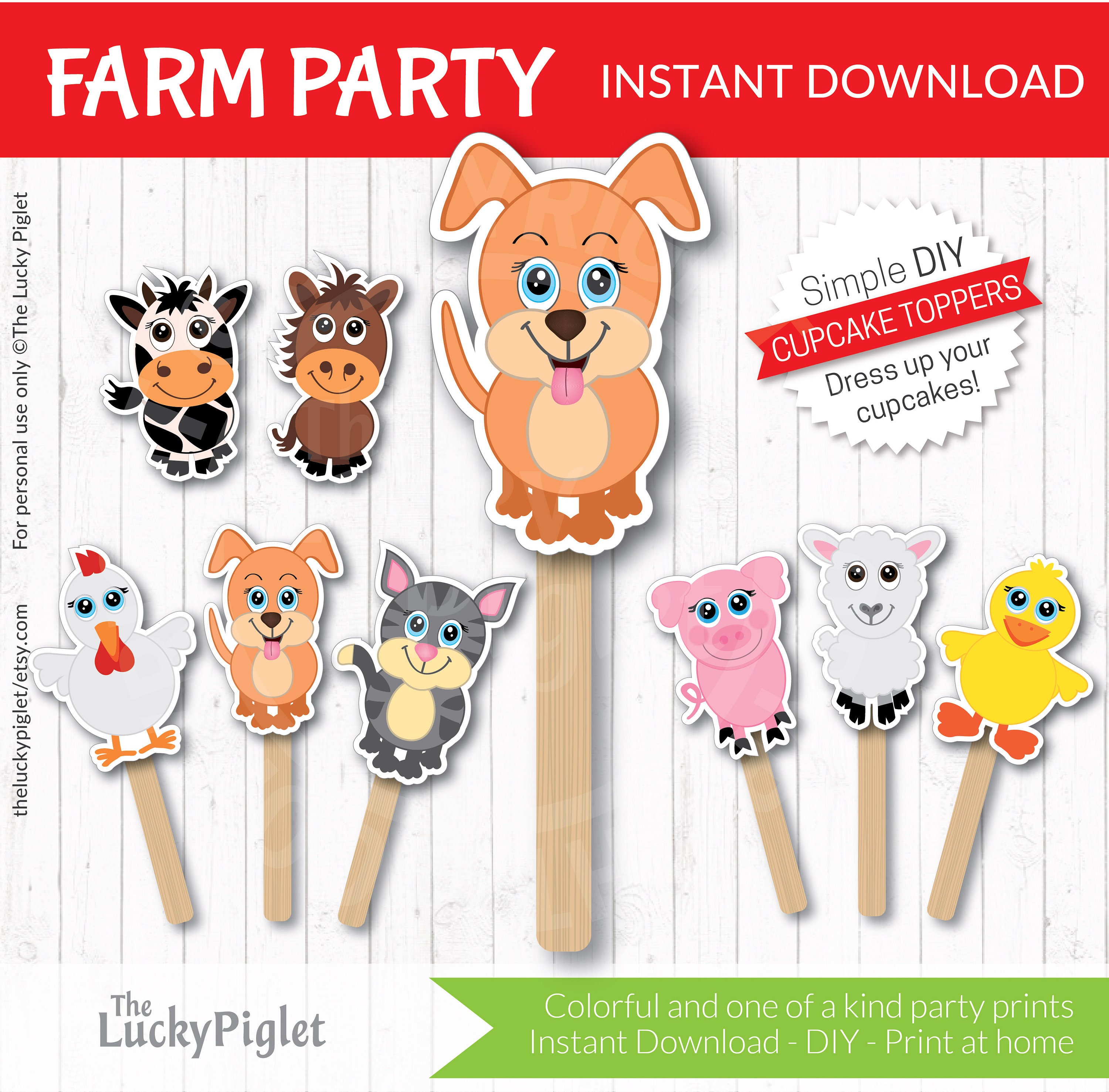 Farm Cupcake Toppers, Cake Toppers, Farm Animal Cupcake Toppers ...
