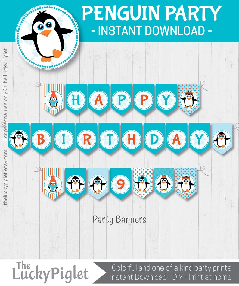 PENGUIN BIRTHDAY BANNER and Party Decoration Printable Penguin Banner ...