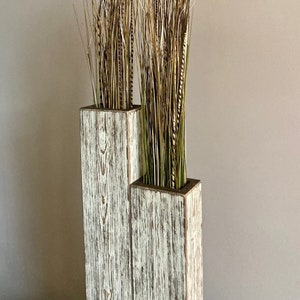 Set-24 and 18 Rustic Floor Vases/Wood Vase/Home Decor/Decorative Vase/Home and Living/Living Room Decor/Handmade/Free Shipping Distressed Cream