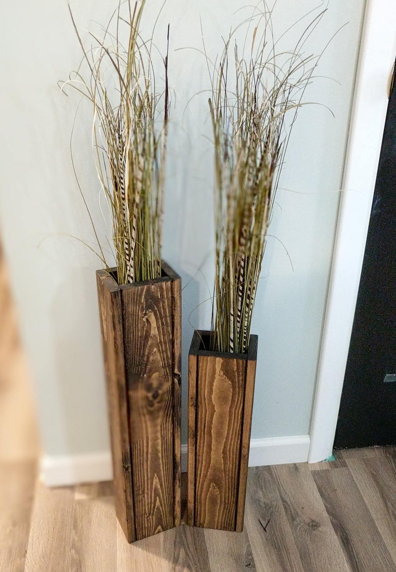 Set of 28" and 24" Tall Rustic Floor Vases Wooden Vases Home Decor Decorative Vase Distressed Wood Vase Wedding Decor set of 28 and 24 tall rustic floor vases