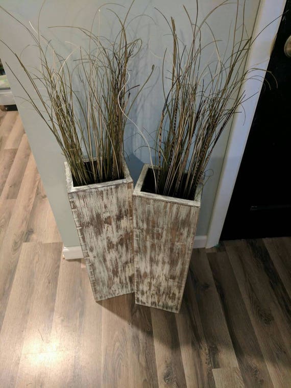 Two Tall 42 Rustic Floor Vases Wooden Vases Home Etsy