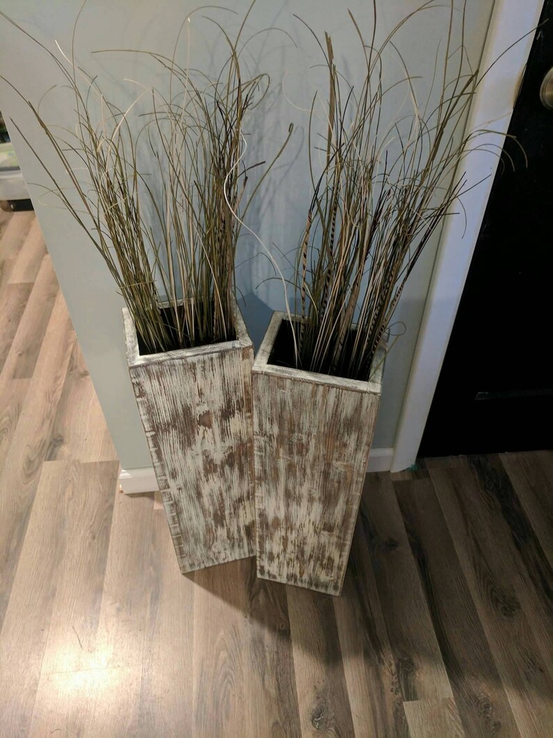 Two TALL 42" Rustic Floor Vases Wooden Vases Home Decor Decorative Vase Distressed Wood Vase Wedding Decor Rustic Decor two tall 42 rustic floor vases wooden