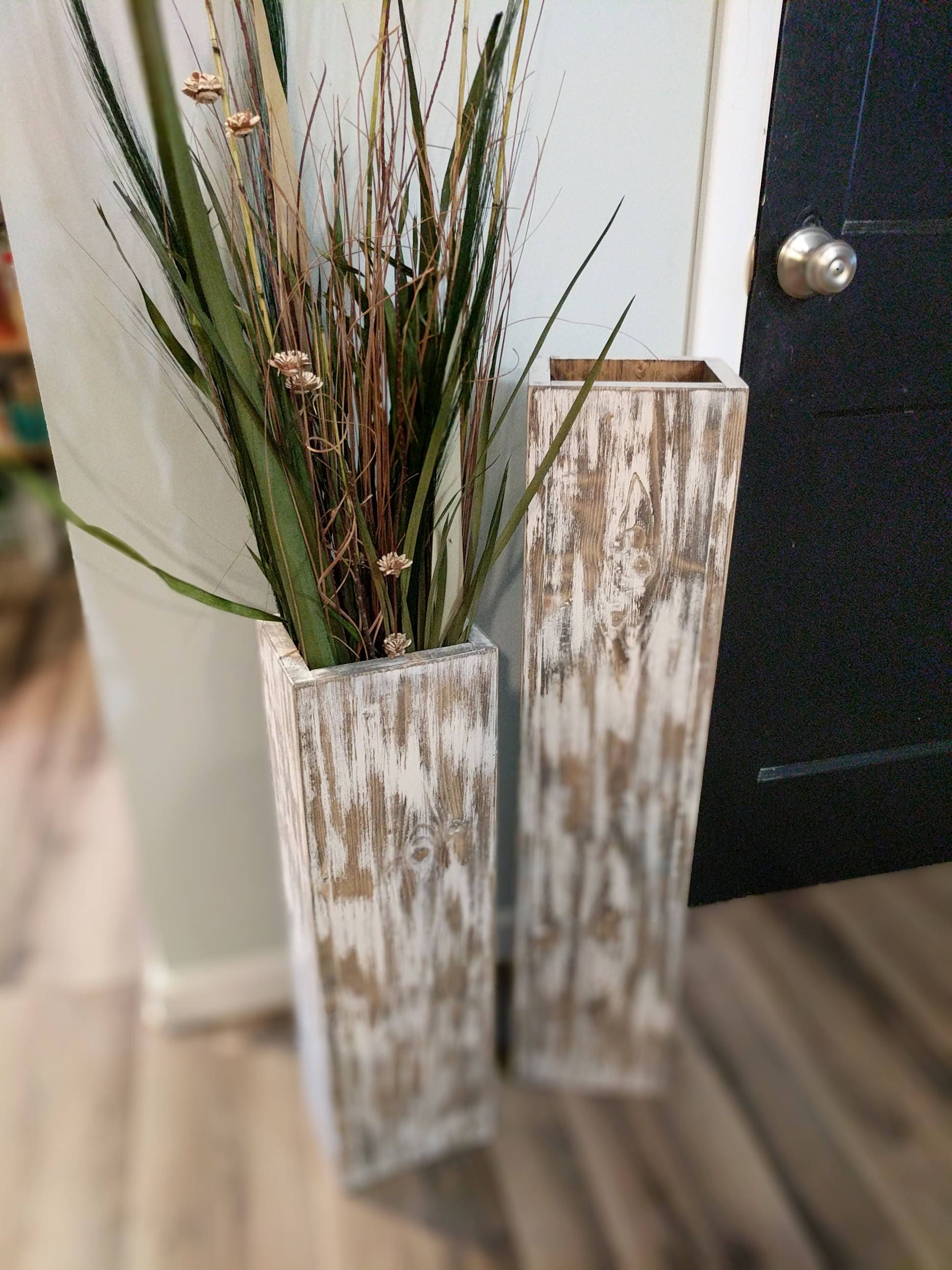 Wide 36 and 40 Tall Rustic Floor Vases Wooden Etsy