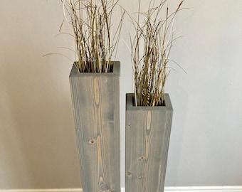 Set of 28" and 34" Tall Rustic Floor Vases/Wood Vase/Home Decor/Decorative /Home and Living/Living Room Decor/Handmade/Free Shipping