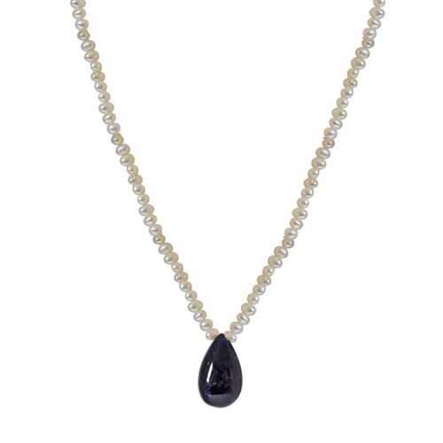 Splendor Siren - Real Drop Blue Sapphire and Freshwater Pearl Necklace for Women shops (SN200)