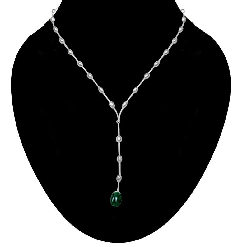 SN222 Untouched Beauty Real Rice Pearl and Oval Emerald Wire Style Necklace for Women