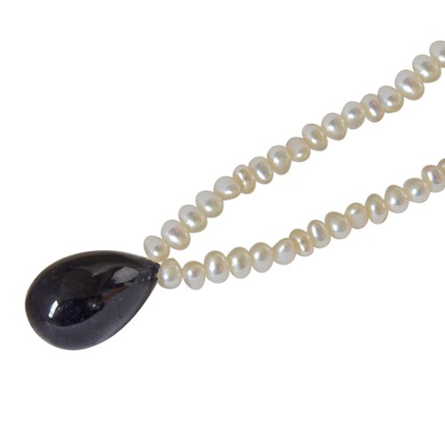 Splendor Siren - Real Drop Blue Sapphire and Freshwater Pearl Necklace for Women shops (SN200)